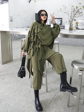 Women Retro Solid Color Shirt Wide Leg Pants Two-Piece Suit
